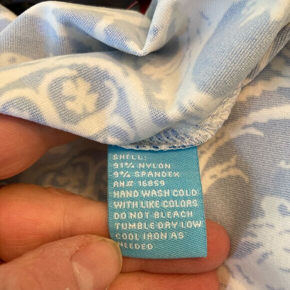 J.McLaughlin Griffon Print Blue Graphic Stretchy short Sleeved Top - Picture 8 of 8